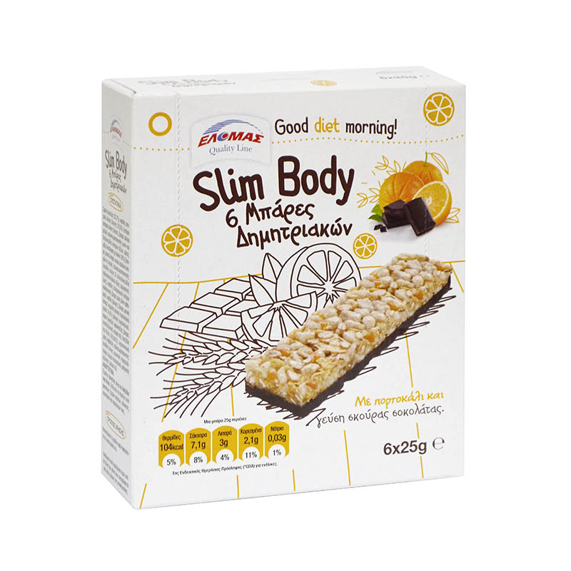 ΕΛΟΜΑΣ Μπάρες δημητριακών Slim Body chocolate 6x25g (με πορτοκάλι & γεύση σκούρας σοκολάτας)