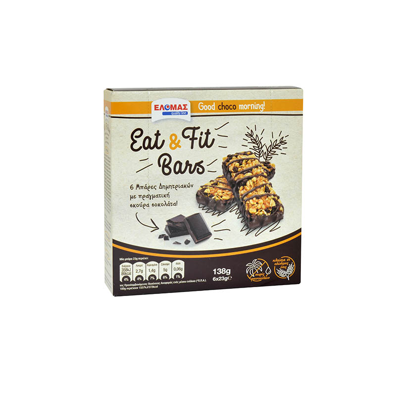 ΕΛΟΜΑΣ Μπάρες δημητριακών Eat & Fit Bars 6x23g (με σκούρα σοκολάτα)